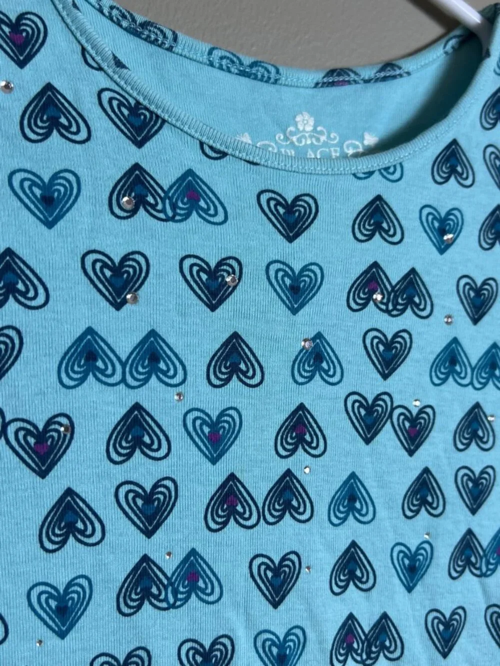 Vintage‎ The Children’s Place Heart Print Top Teal 7/8